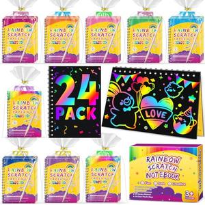 Party Favors for Kids 4-8-12: 24 Pack Scratch Rainbow Art Crafts Notebook, Coloring Book Goodie Bags Stuffers Kit, Bulk Birthday Gift Classroom Prizes Girl Boy Toddler