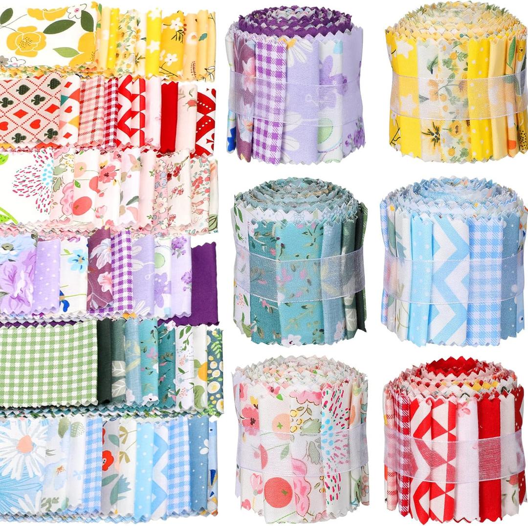 Riakrum 60 Pcs Fabric Strips Roll for Quilting, Crafting, and Sewing, Floral Cotton, Cotton Patchwork Craft Quilting Fabric for Blanket, Rug, Upholstery, Home Decor, and Purse Making