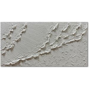 zoinart Hand Painted White Ocean Wave Wall Art 48x24 Inches Large Abstract Beach Textured Art 3D Modern Oil Paintings for Living Room Bedroom Wall Decor (BL-049)