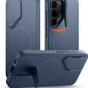 SURITCH for Samsung Galaxy S25 Phone Case, Magnetic Shockproof Bumper Case Slim Protective Cover with Camera Cover & Adjustable Metal Kickstand for Galaxy S25 (2025)-Dark Blue