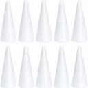 Happyyami 10pcs Craft Foam Cone White Cones for DIY Home Craft Project Christmas Tree Table Centerpiece 18.5cm