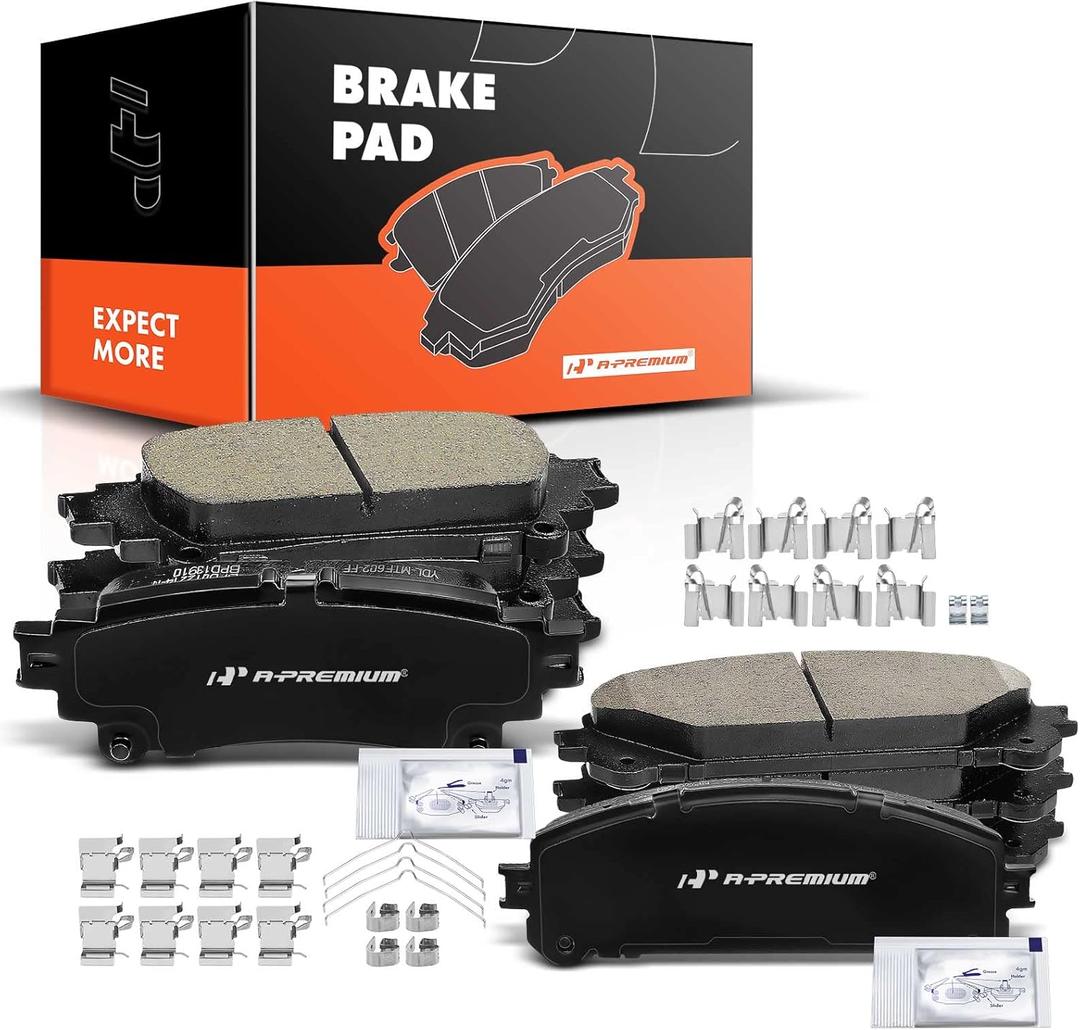 A-Premium Front and Rear Ceramic Brake Pads Set Compatible with Lexus and Toyota Models - RX350, RX450h 2010-2015, Highlander 2014-2018, Sienna 2011-2018, with Hardware, 8-Pack