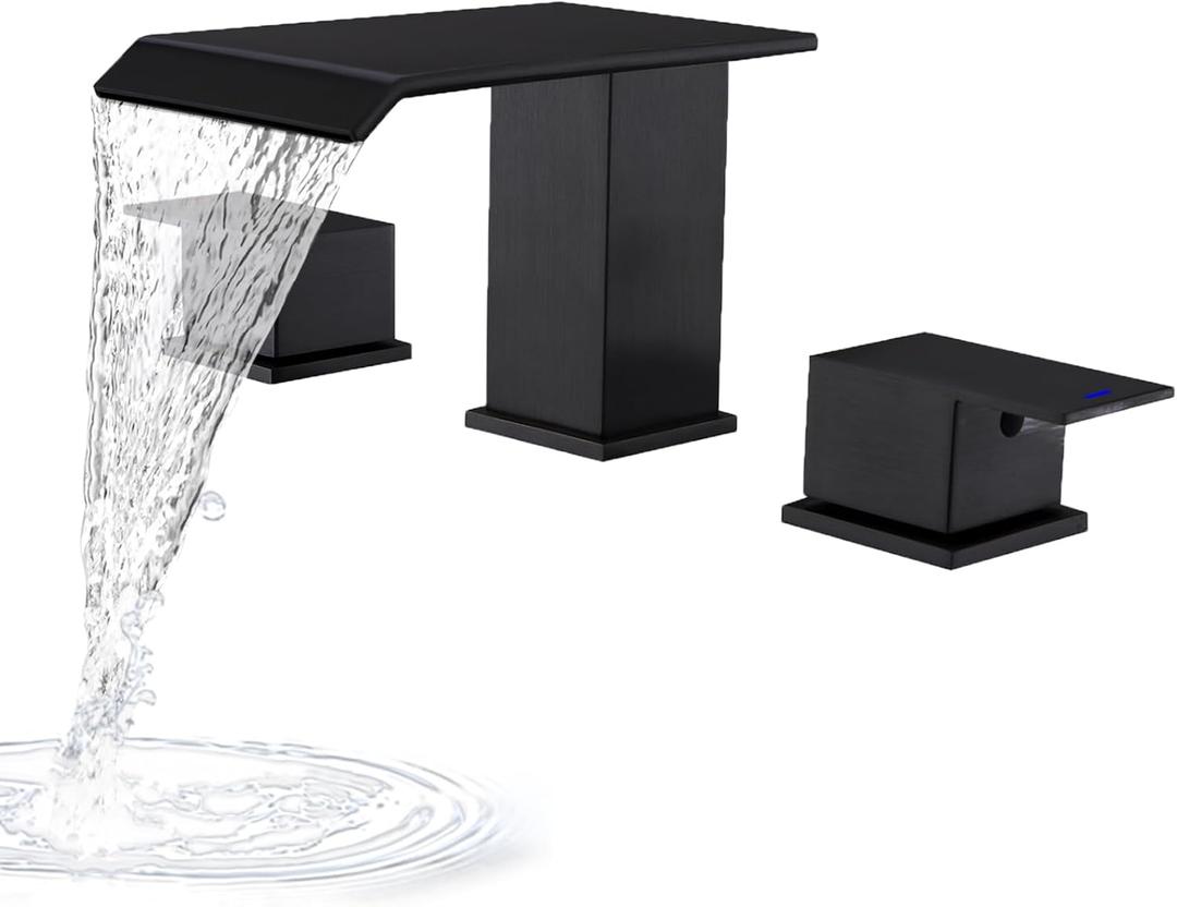 Matte Black Roman Tub Faucet, Deck Mount Bath Tub Faucet Set 3 Hole Waterfall Bathtub Faucet High Flow Garden Tub Filler