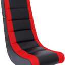 The Crew Furniture Classic Video Rocker Floor Gaming Chair, Kids and Teens, Racing Stripe PU Faux Leather & Polyester Mesh, Black/Red