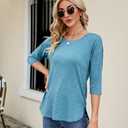 Kancystore Womens 3/4 Length Sleeve Tops Casual Loose Fit Tunic Shirts Crewneck Basic Tees (Blue, M)