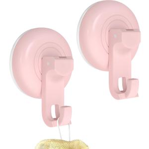 3 x Suction Cup Hooks for Shower, Powerful Vacuum Suction Cup Hook for Towel, Robe, Loofah, No Hole Punched, Reusable Bathroom Towel Hooks, Pink, 2 Pack