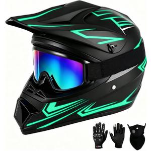 SPARK DOT Certified Youth Motocross Helmet Kids Dirt Bike Helmets - Full Face, Lightweight & Breathable for Off-Road E-Bike BMX MX ATV (with Gloves Goggles Mask) 4Pcs Set