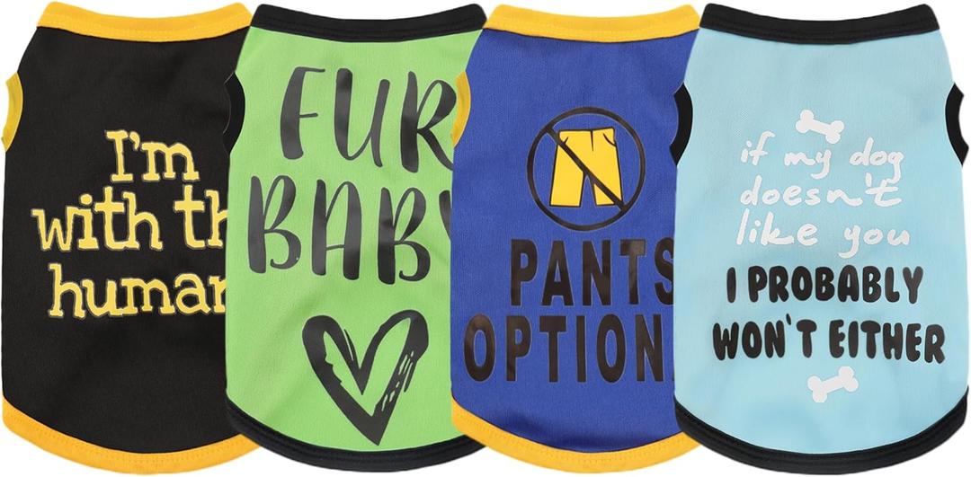 Elevate Your Pet's Seasonal Style with Playful Panache: 4-Piece Set of Dog Shirts Featuring Hilarious Printed Patterns for Airy Comfort in Summer and Fall Classic Set 2 Medium (M-(6~9lb) | Chest(~15.5"))