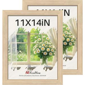 11x14 Picture Frame set of 2, Natural Oak Wood Poster Frame, Wall Hanging