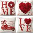 2 x Valentine's Day Throw Pillow Covers 18x18 Inch Set of 4 Home Love Red Rose Heart Truck Valentine's Day Anniversary Wedding Cushion Case Decoration for Sofa Couch Living Room