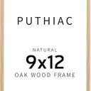 puthiac 9x12 Solid Oak Wood Picture Frame, Fits 6x8 with Mat or 9x12 Without Mat, Wall or Tabletop Display with Stand, Vertical or Horizontal, Plexi Front, 1 Pack, Natural Oak