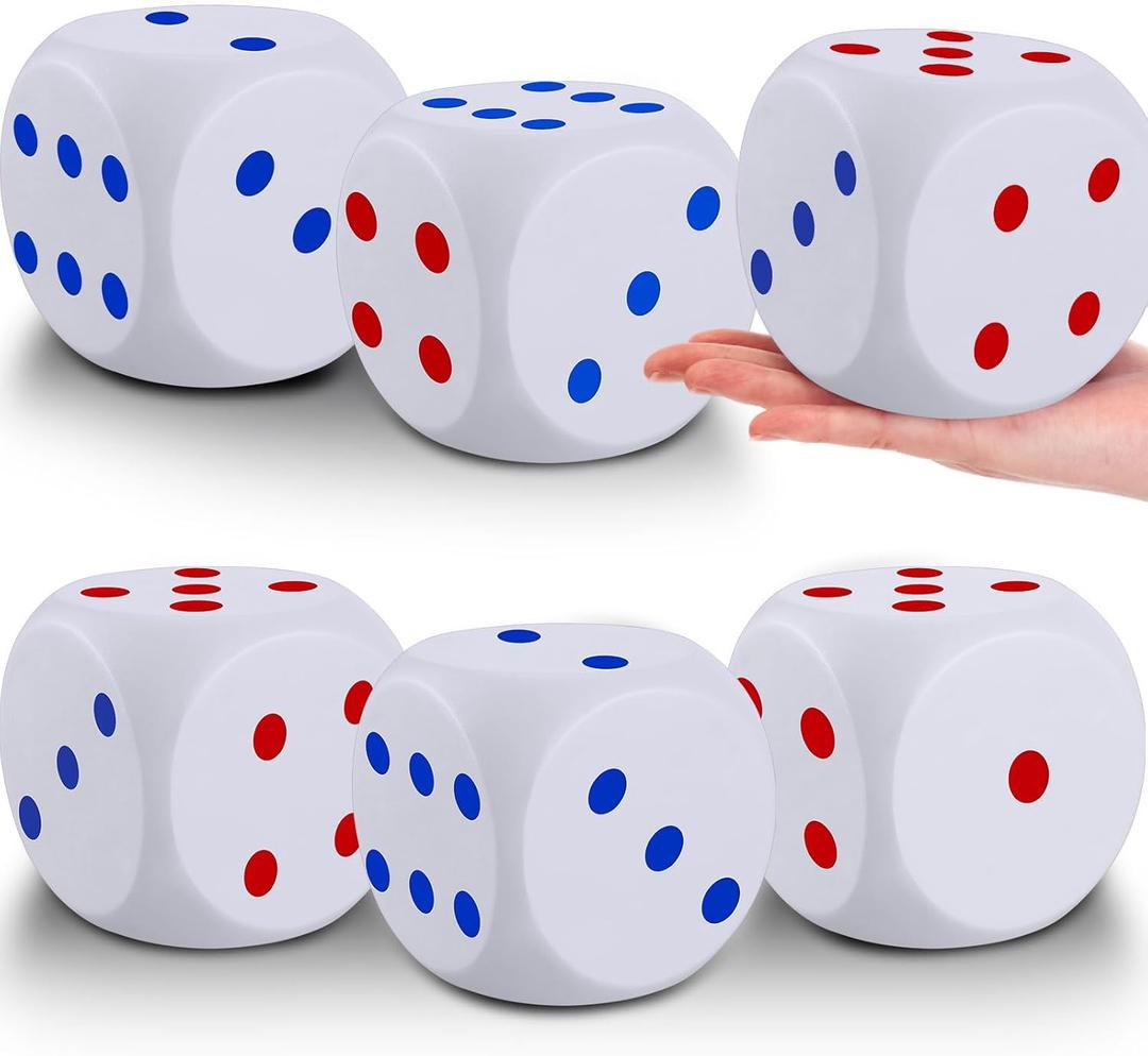 Simgoing 6 Pcs 4 Inch Large Foam Dice Giant Cube with 6 Sided Number Dots Jumbo Soft Slow Big PU Foam Stress Ball for Party Game Math Learning Props Stress Relief Gifts(Classic)