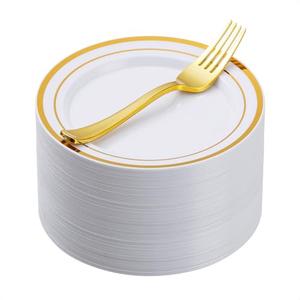 Goodluck 120PCS 7" Gold Dessert Plastic Plates with 7.4" Forks, Gold Appetizer Plates for 60 Guests, Including 60 Disposable Cake Plastic Plates and 60 Forks for Wedding/Birthday/Christmas Party