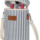 Tirrinia 2 Bottle Insulated Bottle Tote Carrier - Leakproof, Padded Cooler Bag for Travel, BYOB, Tasting, Parties -  Striped (2 Bottle-without front pocket)