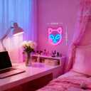 Demon Fox Face Neon Sign, Japanese Anime Slayer Neon Light for Wall Decor, Bedroom, Game Room, Birthday Party, Dimmable, USB Powered, Pink, Ice Blue(11.8"x9.2")