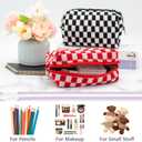 PAZIMIIK Checkered Makeup Bag for Purse Portable Zipper Make Up Pouch Small Cosmetic Case for Travel Accessories (6PCS Red)