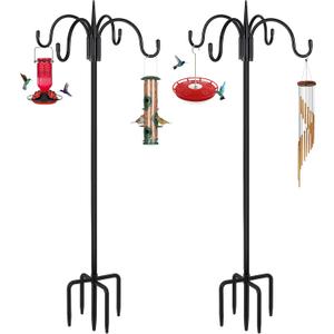 FEED GARDEN 76 Inch Four Shepherd Hooks for Outdoor,Bird Feeder Pole with 5 Prong Base, Adjustable Shepard Hooks for Hanging Plant, Solar Lanterns, Wind Chimes, 2 Pack