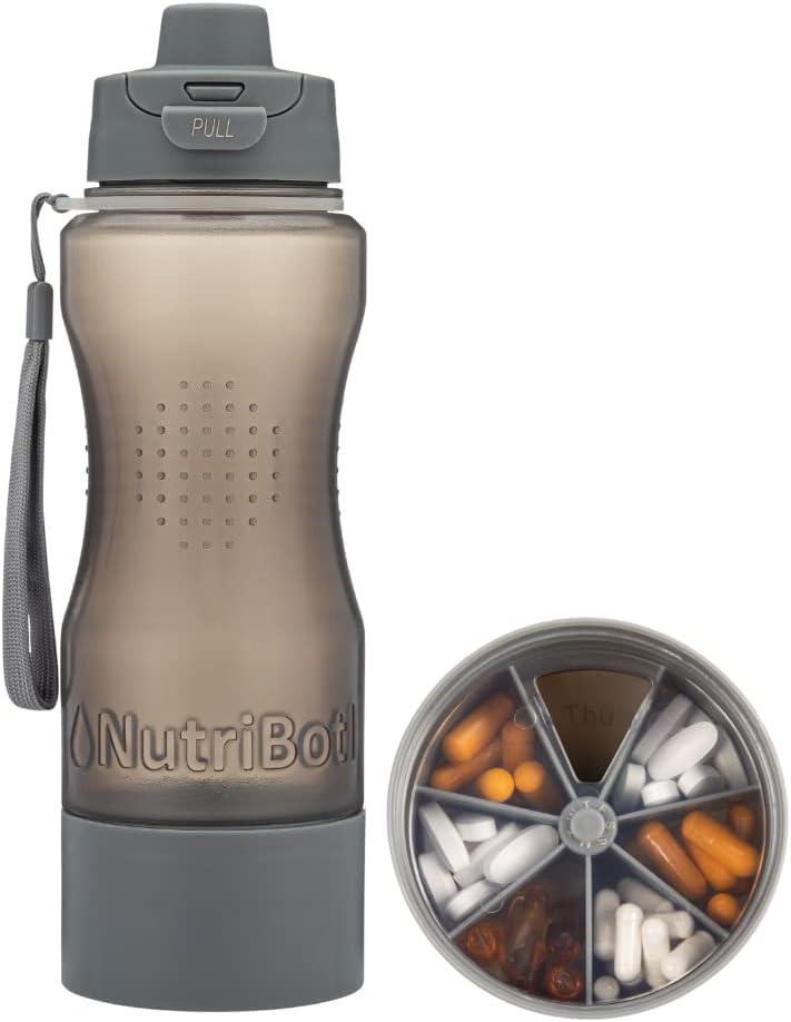 NutriBotl 33oz Water Bottle with 7-Day Pill Organizer  BPA-Free Hydration Bottle for Vitamins & Medication, Leak-Proof, Large Capacity, Travel-Friendly, Pill Box Water Bottle for Daily Supplements