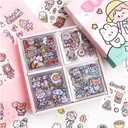 Kawaii Stickers Set (100 Sheets) - Cute PET Transparent Cartoon Animal Flower Decorative Scrapbook Sticker for Bullet Journaling,DIY Arts Crafts,Album,Planners,Junk Journal,Calendars and Notebook