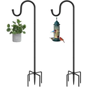 Shepherds Hooks for Outdoor, 48 Inches Garden Bird Feeder Pole for Hanging Bird Feeder, Plant Baskets, Solar Light Lanterns, Outdoor Plant Hanger Hook with 5 Base Prongs, 2 Packs