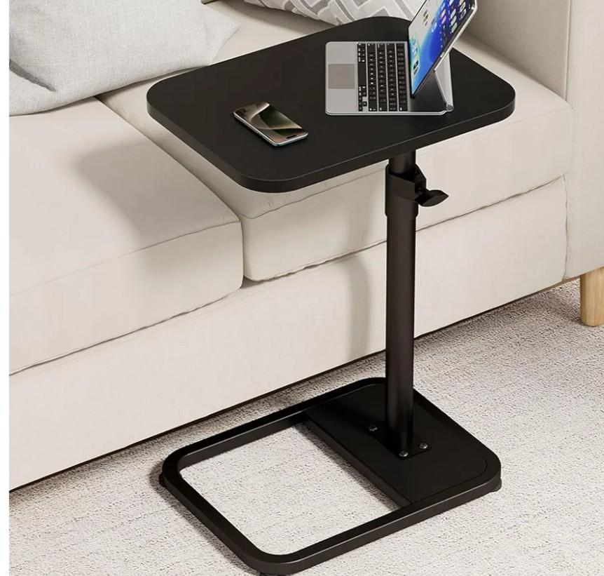 GOYLSER C Shaped Tv Trays Living Room End Table End Stand, Black Minimalist Wooden c Table for Sofa, Height Adjustable Tv Tray Tables Swivel Side Table for Dinner Eating