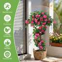 2Pack 4FT Artificial Bougainvillea Topiary Trees for Outdoor, Fake Silk Flowers Plants Bushes with Ground Spike, Faux UV Resistant Shurbs Trees for Outside, Front Porch, Patio, Balcony Decor