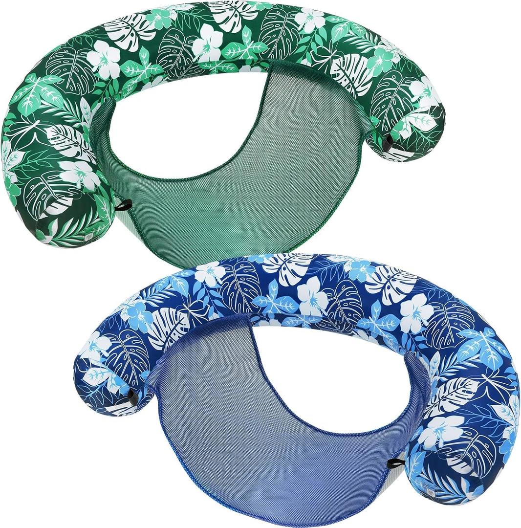 WERNNSAI 2 Pack Inflatable Pool Floats Pool Noodle Chair with Buckle Ring Tanning Floaties with Soft Fabric Covered for Adults Pool Lounger for Summer Swimming Water Beach Party Lake