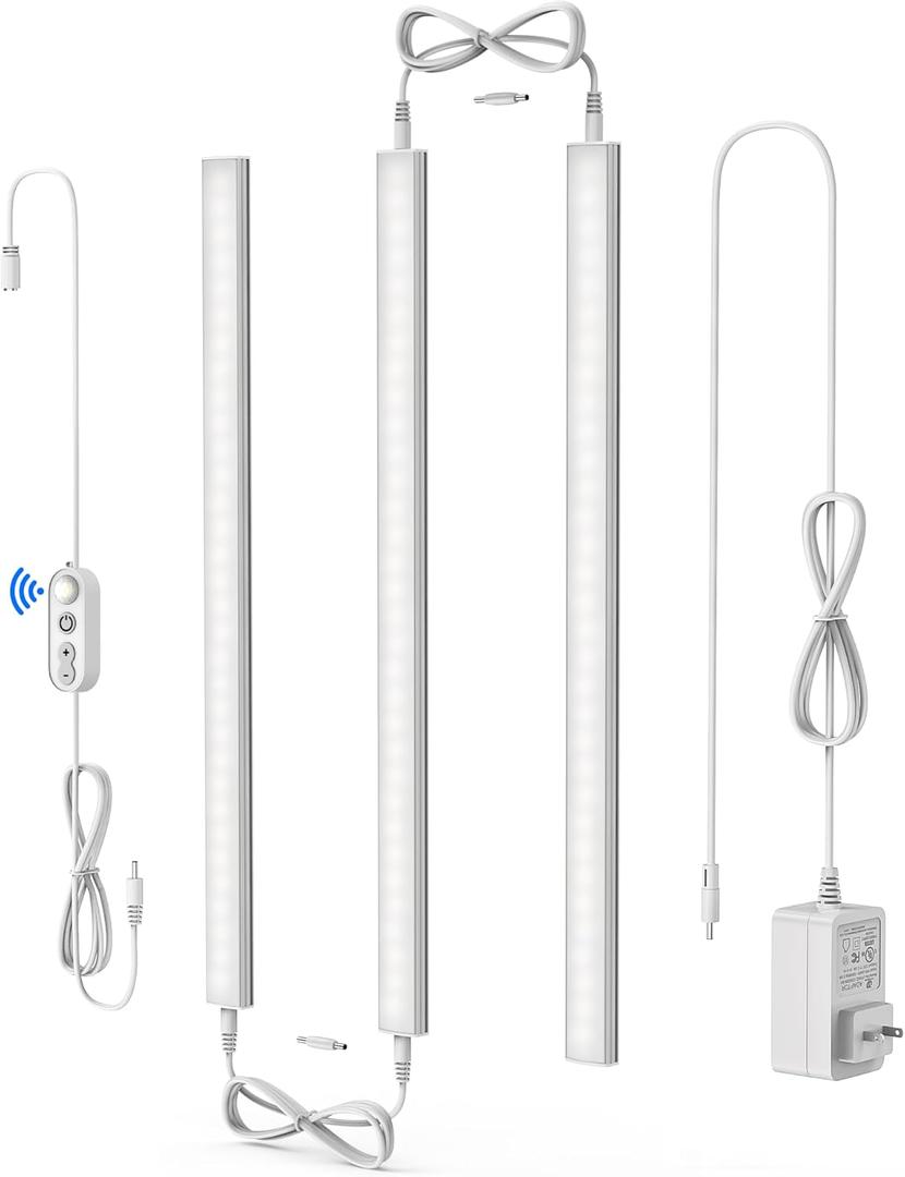ASOKO Motion Sensor Dimmable Led Under Cabinet Lighting Plug in - 3 Pcs 12 inches Linkable Counter Light Bars, Led Closet Light Daylight White 4500K