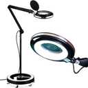 Brightech Lightview Pro Magnifying Glass with Stand & Light, Magnifying Floor Lamp with 6-Wheel Rolling Base for Facials & Lashes  Dimmable LED Work Light for Crafts, Sewing, and Projects - 5 Diopter (Black)