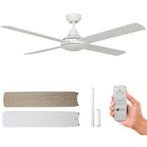 52 Inch Ceiling Fan without lights White finish, Remote Control, Dual Finish Blade, Outdoor/Indoor, ETL Listed, Bedroom, Living Room, Kitchen, Dining Room, Patios, Farmhouse(White without Light)