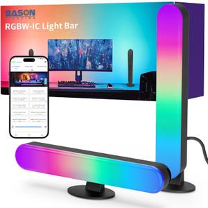 BASON LIGHTING Smart Light Bars, RGB-ICW Smart Led Lights with Music Sync, Bluetooth RGB Desk Light, Gaming Lights for PC, TV, Mood Lighting, USB Powered for Room Decoration.