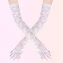 Lace Gloves, Bridal Floral Lace Gloves for Women - Tea Party, 1920s Costumes, Prom, Masquerade - One Pair, Length 21.3inch (White)