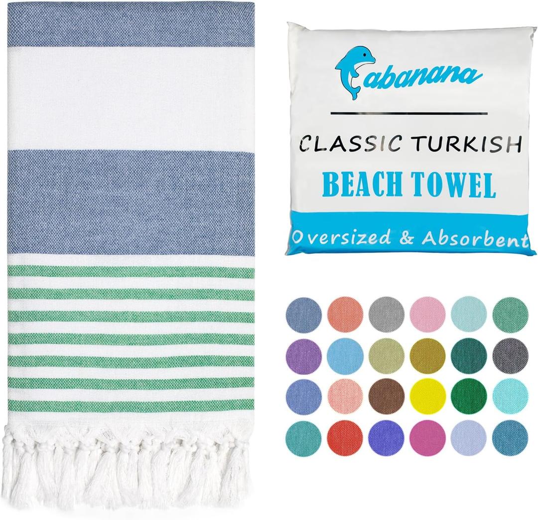 cabanana Turkish Beach Towel Oversized - 39"x71" Quick Dry Sand Free Thin Beach Towels for Adults,Extra Large Cotton Lightweigh Travel Towel for Beach Accessories (Blue Turquoise)