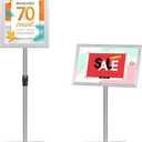 NicQliear Adjustable Sign Stand Holder, 11 x 17 Inch Poster Stand with Extra Heavy Duty Square Metal Base, Vertical or Horizontal Outdoor Floor Standing Indoor Display Holder for Restaurant, Silver