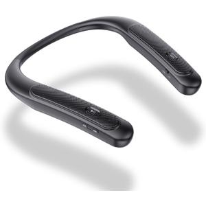 Neckband Bluetooth Speaker, Wireless Wearable Speaker w/lightest 90g weight, High Fidelity 3D Stereo Sound, 15 Hrs Playtime, Portable Speakers w/ Built-in Mic for Home, Office and OutdoorsBlack