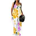 Women's Summer Plus Size Vacation Dress Flowy Cami Maxi Sundress Curvy Sleeveless Backless Print Dress for Resort Cruise Beach Outfits, Small 