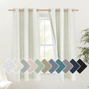 NICETOWN Beige 100% Blackout Linen Curtains 84 inch Long Burg for Living Room, 1 Pair, 52" Width Each Panel, Farmhouse Thick Completely Blackout Window Treatment Thermal Insulated Drapes