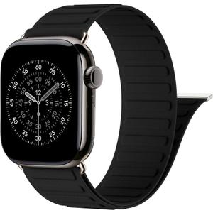 Patented Magnetic Link Sport Band Compatible with Apple Watch Bands Men 44mm/45mm/46mm/49mm/(42mm-Series 3 2 1) Women, Nylon Sport Loop Strap for iWatch Ultra 3 2 1 SE Series 11 10 9 8 7 6 5 4 3 2 1 (Black (Natural Titanium Finish))