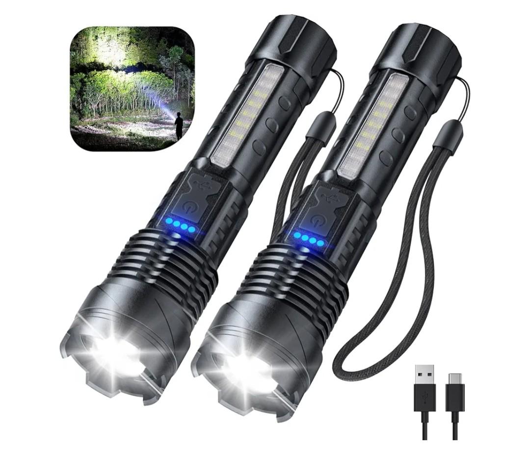 Cinlinso Flashlight High Lumens Rechargeable 2 Pack, 990000 Lumen Super Bright Led Flashlights with 7 Light Modes, IPX6 Waterproof, Powerful Handheld Flash Light for Camping Home Emergencies
