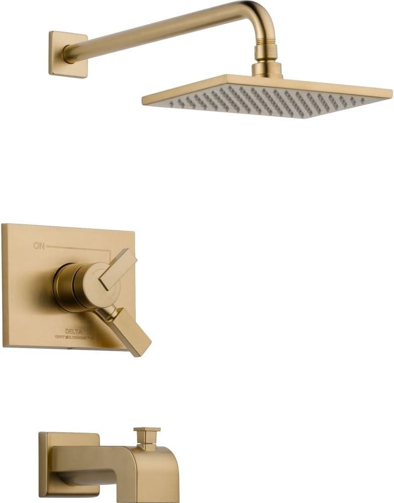 Delta Faucet Vero 17 Series Dual-Function Tub and Shower Trim Kit with Single-Spray Touch-Clean Rain Shower Head, Champagne Bronze T17453-CZ (Valve Not Included) (15.28 x 7.09 x 15.28 Inch, Champagne Bronze)