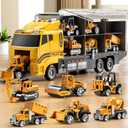 Toddler Boys Construction Truck Vehicle Toy Set with Play Mat, Die-Cast Toy Car Carrier Truck for Kids, Birthday Gifts Toys for 3-8 Year Old Boys