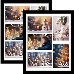 VIOLABBEY 11x14 Picture Frames 2Pack, Fit Five 4x6 Photos with Mat or One 11x14 Picture without Mat for Wall or Tabletop, Black 4x6 Picture Frame Collage with Stand
