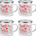 Christmas Enamel Mug Set of 4, 12 oz North Pole Hot Chocolate Mug Christmas Coffee Mugs Funny Novelty Holiday Mugs Stocking Stuffer Gift for Kids Women Friends Coworkers Family