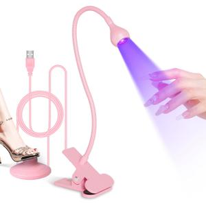 AORAEM UV LED Nail Lamp, Quick Drying UV Light for Gel Nails Foot Control LED Nail Cure Lamp, Flash Cure Light with Gooseneck and Clamp for Gel Nails, Pink (Small)