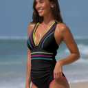 popvil One Piece Swimsuits for Women 2026 Tummy Control Neon Bathing Suit with Adjustable Strap (Blue, XL)