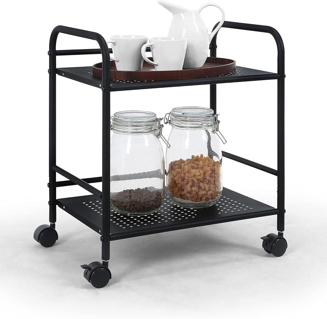 SunnyPoint 2-Tier Metal Rolling Utility Cart  Mobile Storage Shelf with Caster Wheels  Small Space Organizer for Home, Office, Bedroom, Kitchen (BLK)