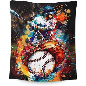 Kids Blankets for Boys Baseball Players Lovers, 50x40 Inches Soft Cozy Warm Baseball Themed Stuff Flannel Throw Gifts Sports Blanket for Couch Sofa Trip Camp (White)