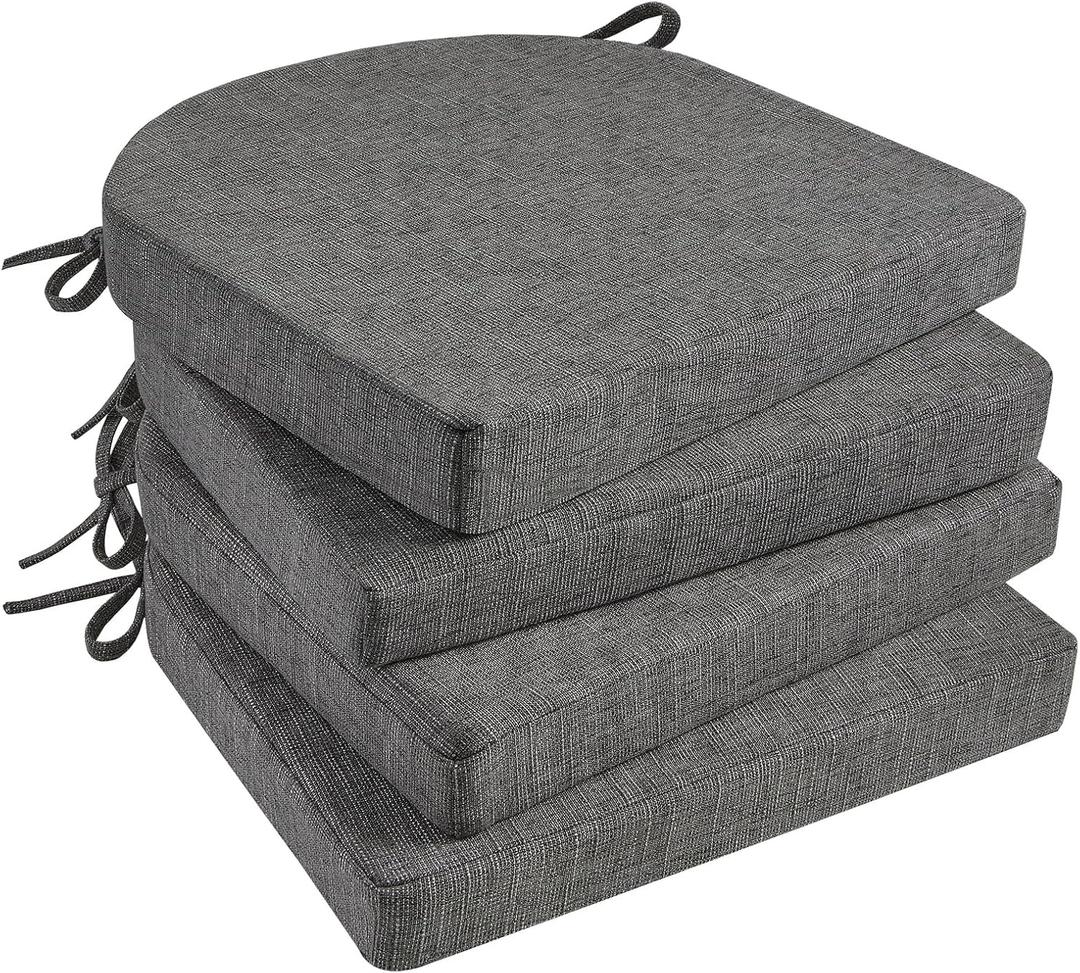 Basic Beyond Chair Cushions for Dining Chairs 4 Pack, Kitchen Chair Cushions with Ties and Non Slip Backing, 16 x 16 inches Chair Pads for Dining Chairs (Dark Grey)