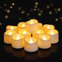 Raycare 12 Pack Tea Lights with Timer, 6H Timer Built-in, Flameless Battery Operated Tea Lights Flickering in Warm Yellow, Realistic Votive Candle for Halloween Wedding Christmas Party Home Decor (White Body, Bright Amber Light)