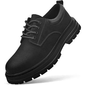 Mens Soft Toe Work Shoes Oxford Leather Stylish Dress Non Slip Resistant Comfortable Casual Wolking Shoes for Men (10, Black)